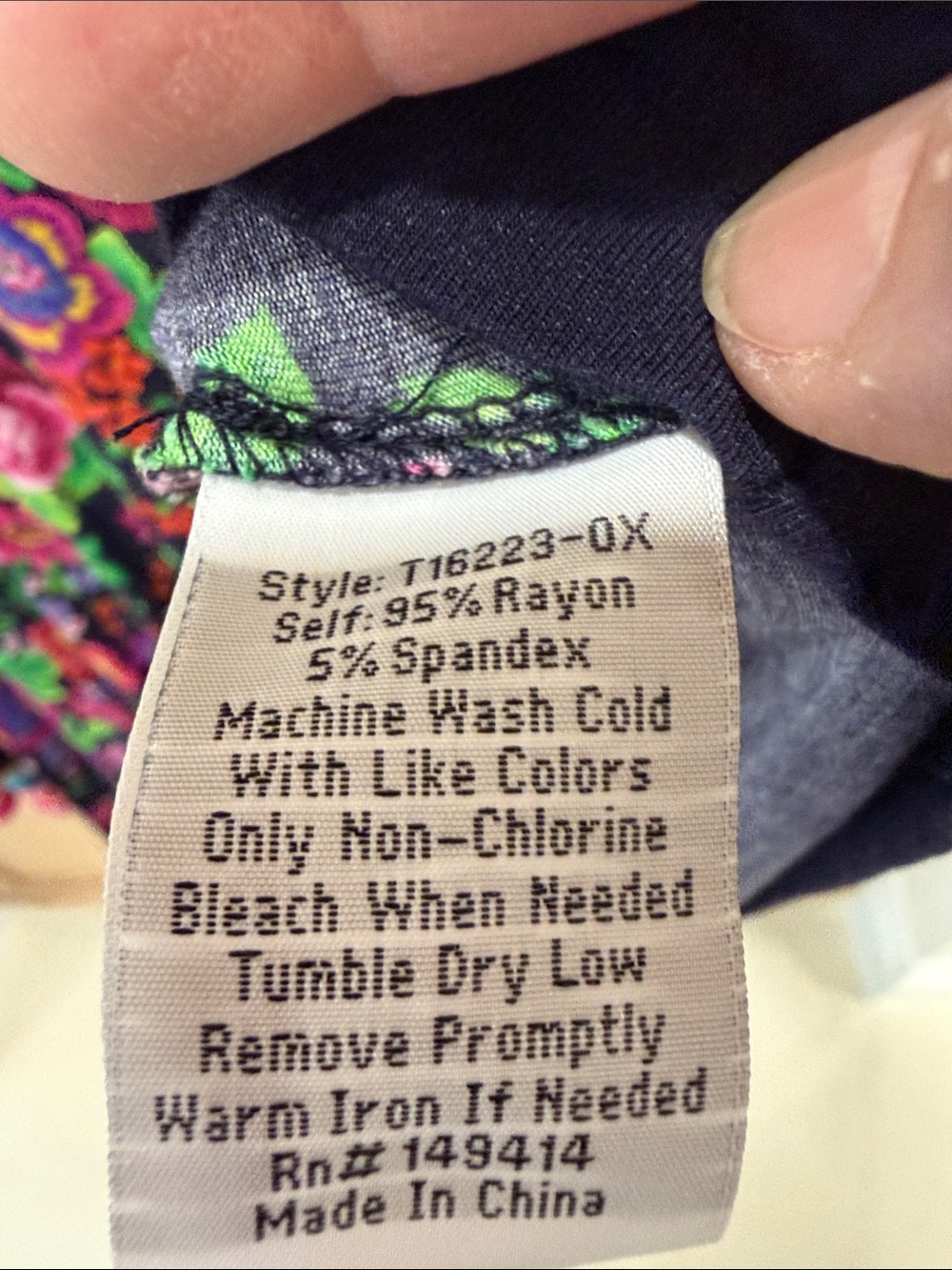 Johnny Was Navy Floral Long-Sleeve Tee with Rainbow Trim - Picture 3 of 4